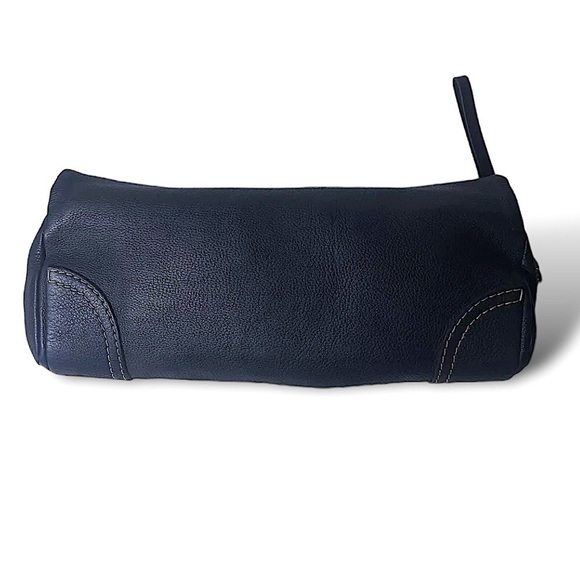 KATE SPADE Pebble Leather Barrel Clutch Hand Held Black Gold Hardware Dark Goth - Picture 3 of 15